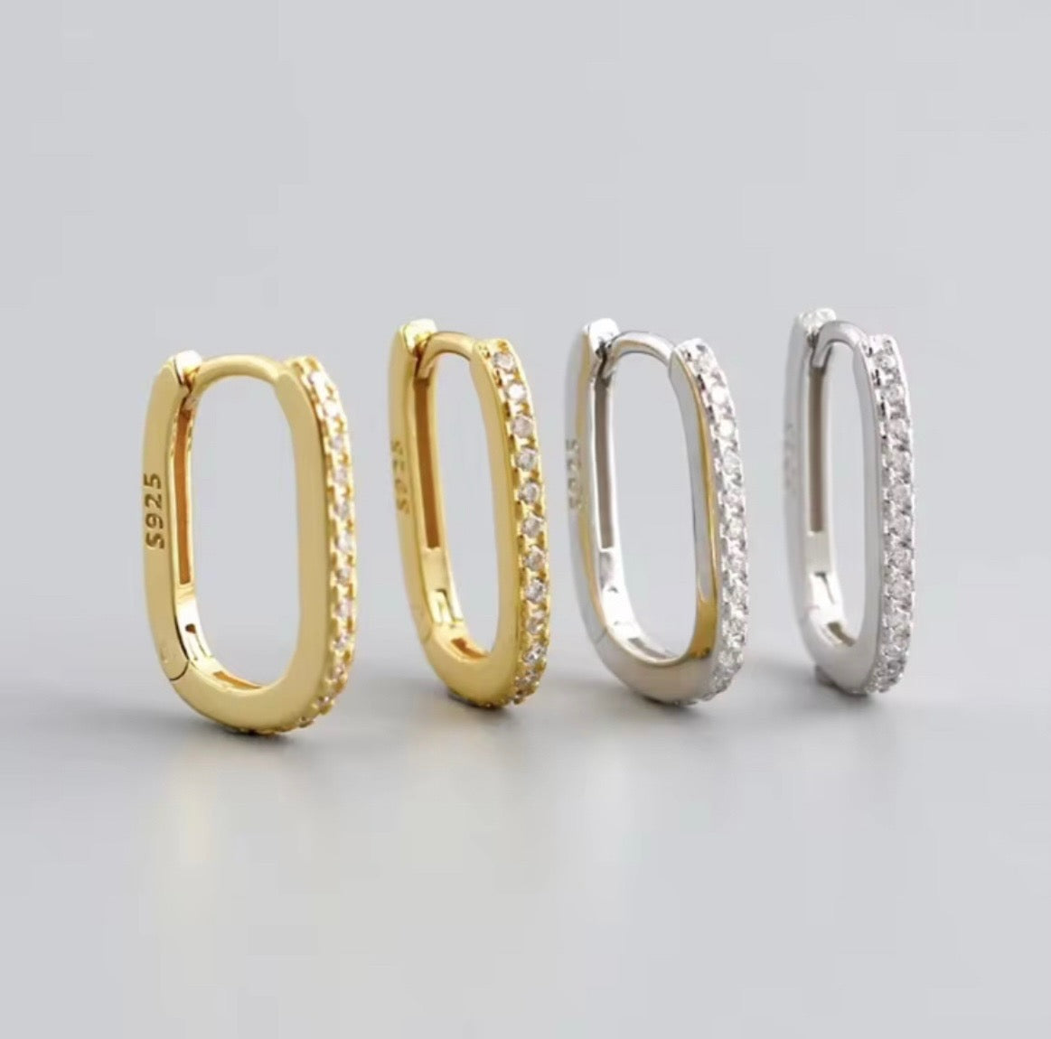 Rectangular Pavé Huggies