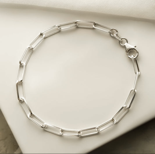 Paperclip Bracelet (large)— White Gold Vermeil