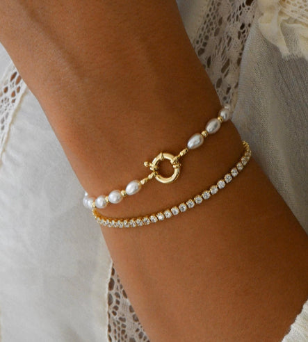 Pearl Bracelet with Charm Clasp - 18K Gold Vermeil